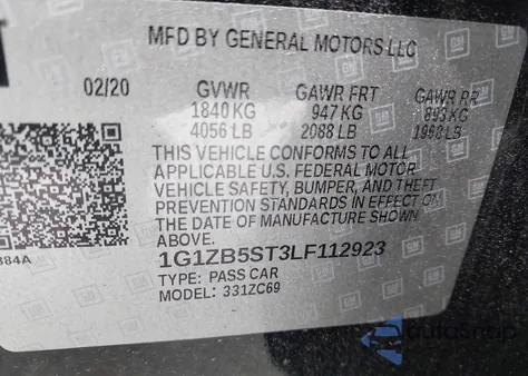 2020 Chevrolet Malibu Fwd Ls z USA, uszkodzony, nr VIN 1G1ZB5ST3LF112923